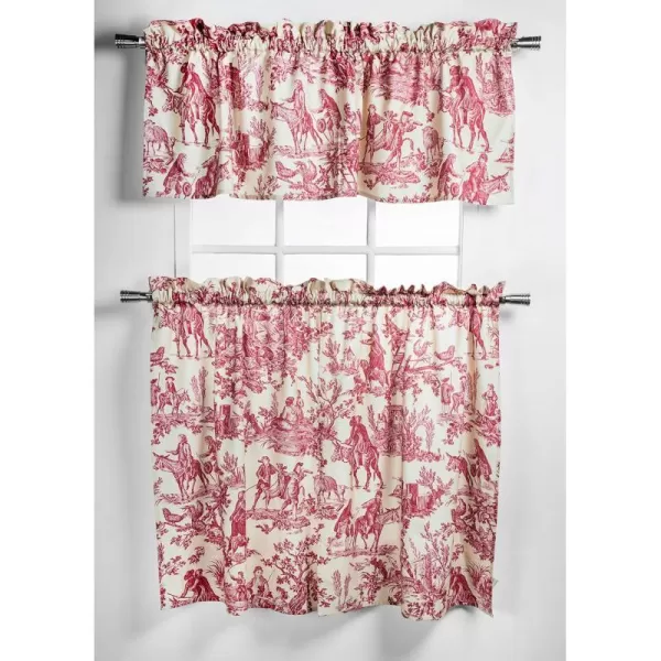 Maison d Hermine Canton 100 Cotton Set of 3 Kitchen Window Curtain for Cafe Kitchen Bedroom Home 2 Tiers 28x36 and 1 Valance 56x1809  the Miller  Red