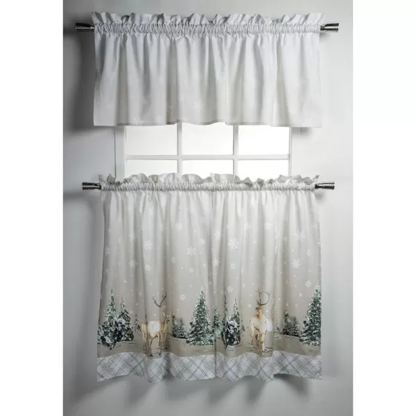 Maison d Hermine Canton 100 Cotton Set of 3 Kitchen Window Curtain for Cafe Kitchen Bedroom Home 2 Tiers 28x36 and 1 Valance 56x1811  Deer in the Woods