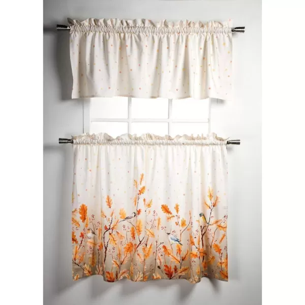 Maison d Hermine Canton 100 Cotton Set of 3 Kitchen Window Curtain for Cafe Kitchen Bedroom Home 2 Tiers 28x36 and 1 Valance 56x1812  Oak Leaves