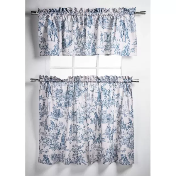 Maison d Hermine Canton 100 Cotton Set of 3 Kitchen Window Curtain for Cafe Kitchen Bedroom Home 2 Tiers 28x36 and 1 Valance 56x1815  the Miller  Denim