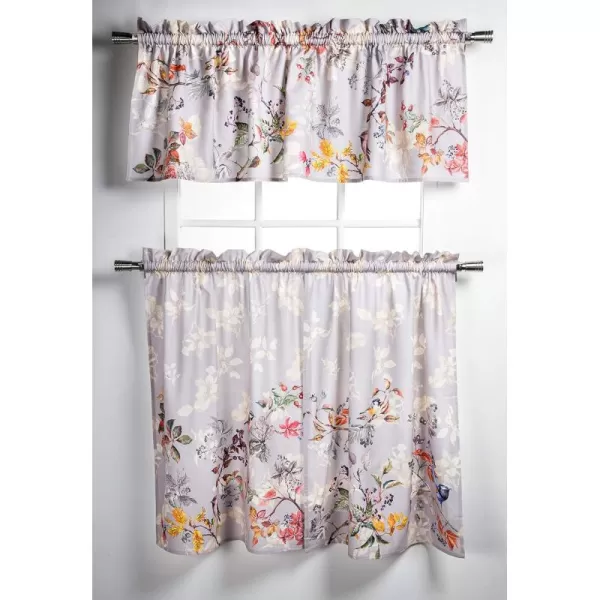 Maison d Hermine Canton 100 Cotton Set of 3 Kitchen Window Curtain for Cafe Kitchen Bedroom Home 2 Tiers 28x36 and 1 Valance 56x1817  Equinoxe  Grey