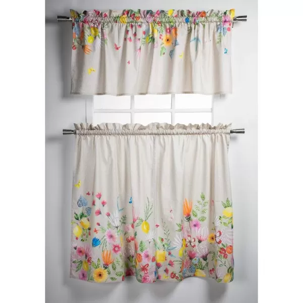 Maison d Hermine Canton 100 Cotton Set of 3 Kitchen Window Curtain for Cafe Kitchen Bedroom Home 2 Tiers 28x36 and 1 Valance 56x1818  Jardin Dete  Fog