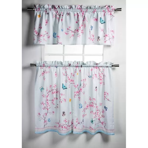 Maison d Hermine Canton 100 Cotton Set of 3 Kitchen Window Curtain for Cafe Kitchen Bedroom Home 2 Tiers 28x36 and 1 Valance 56x1819  Blossoms in Spring  Sakura