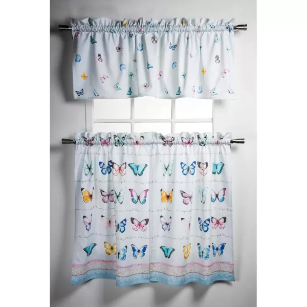 Maison d Hermine Canton 100 Cotton Set of 3 Kitchen Window Curtain for Cafe Kitchen Bedroom Home 2 Tiers 28x36 and 1 Valance 56x1819  Blossoms in Spring  Butterfly