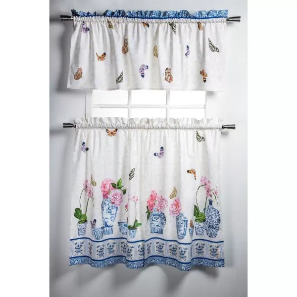 Maison d Hermine Canton 100 Cotton Set of 3 Kitchen Window Curtain for Cafe Kitchen Bedroom Home 2 Tiers 28x36 and 1 Valance 56x1820  Canton