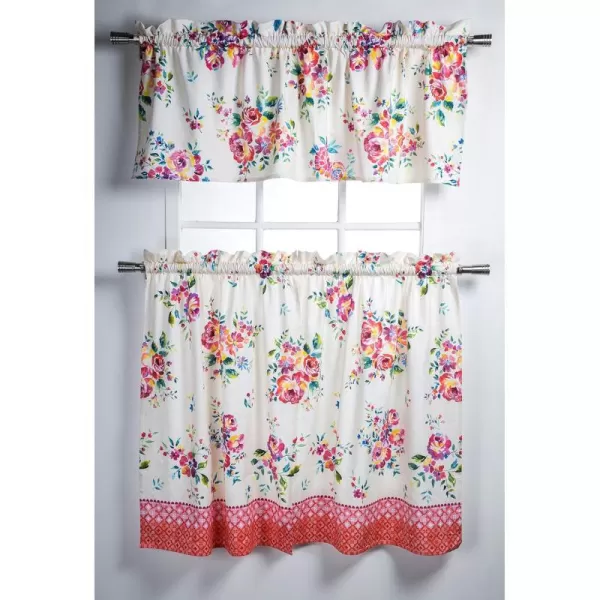 Maison d Hermine Canton 100 Cotton Set of 3 Kitchen Window Curtain for Cafe Kitchen Bedroom Home 2 Tiers 28x36 and 1 Valance 56x1821  Rose Garden