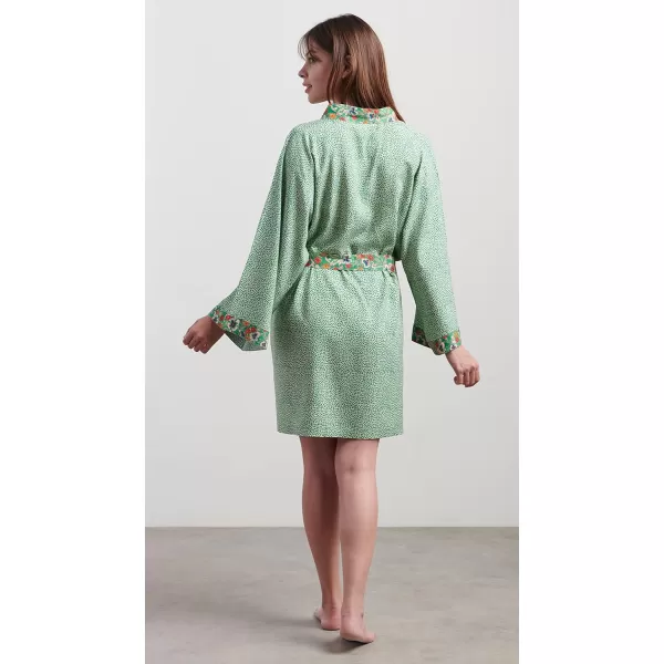 Maison d Hermine 100 Viscose Kimono V Neck Casual Loungewear for WomenFleur  Green Short