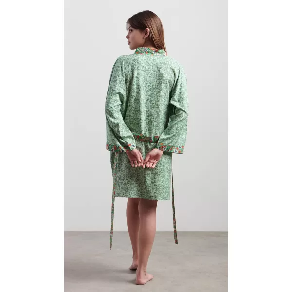 Maison d Hermine 100 Viscose Kimono V Neck Casual Loungewear for WomenFleur  Green Short