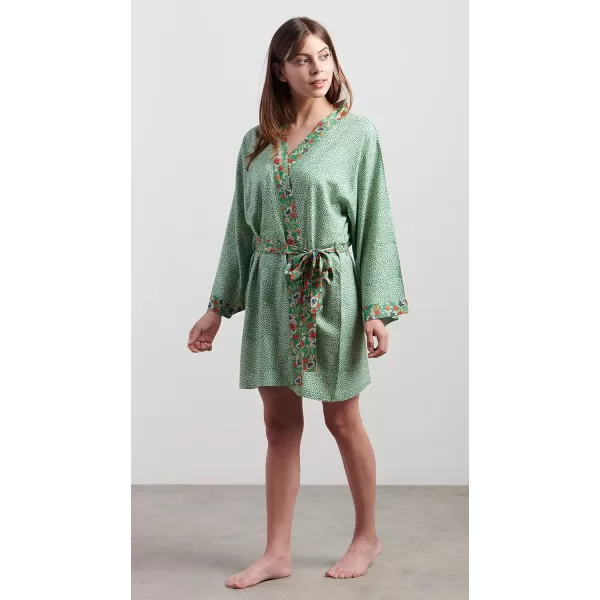 Maison d Hermine 100 Viscose Kimono V Neck Casual Loungewear for WomenFleur  Green Short