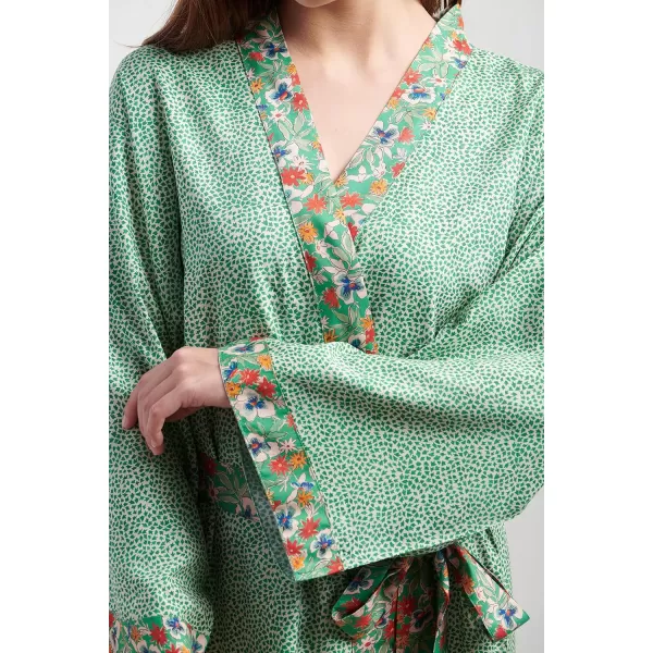 Maison d Hermine 100 Viscose Kimono V Neck Casual Loungewear for WomenFleur  Green Short