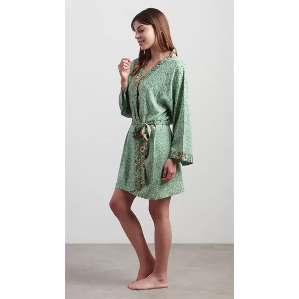 Maison d Hermine 100 Viscose Kimono V Neck Casual Loungewear for WomenFleur  Green Short