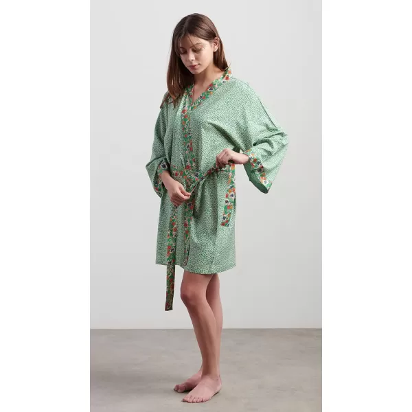 Maison d Hermine 100 Viscose Kimono V Neck Casual Loungewear for WomenFleur  Green Short