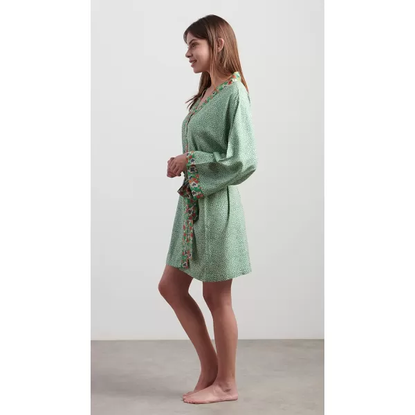 Maison d Hermine 100 Viscose Kimono V Neck Casual Loungewear for WomenFleur  Green Short