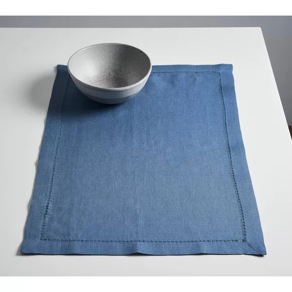 Maison d Hermine Placemats 100 Linen Decorative Cloth Place Mat Washable Dinner Placemat for Holiday Dinner Wedding Baby Shower amp Dining Avignon  Jet Stream Set of 413x19 Placemats Avignon  Bering Sea