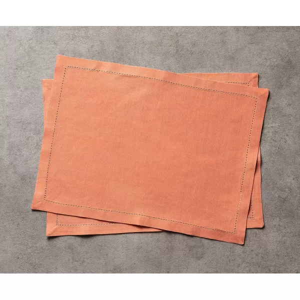 Maison d Hermine Placemats 100 Linen Decorative Cloth Place Mat Washable Dinner Placemat for Holiday Dinner Wedding Baby Shower amp Dining Avignon  Jet Stream Set of 413x19 Placemats Avignon  Brandied Melon