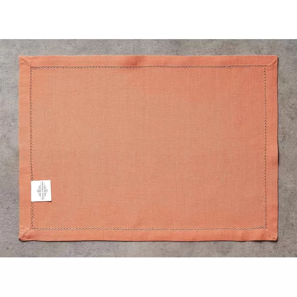 Maison d Hermine Placemats 100 Linen Decorative Cloth Place Mat Washable Dinner Placemat for Holiday Dinner Wedding Baby Shower amp Dining Avignon  Jet Stream Set of 413x19 Placemats Avignon  Brandied Melon
