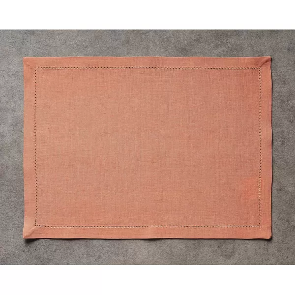 Maison d Hermine Placemats 100 Linen Decorative Cloth Place Mat Washable Dinner Placemat for Holiday Dinner Wedding Baby Shower amp Dining Avignon  Jet Stream Set of 413x19 Placemats Avignon  Brandied Melon