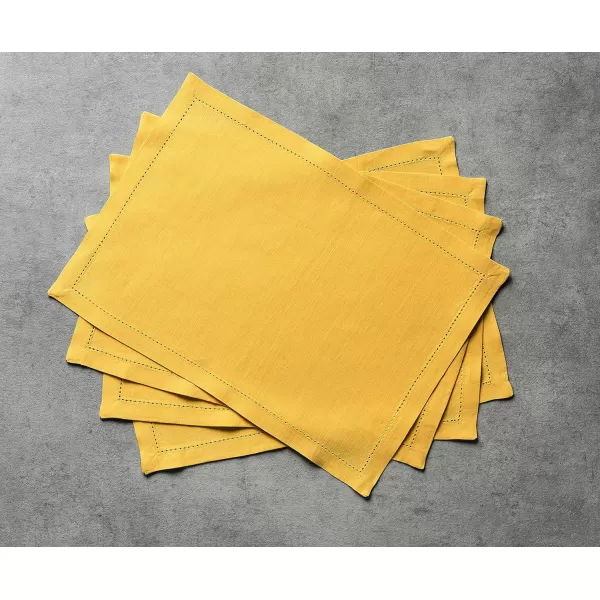 Maison d Hermine Placemats 100 Linen Decorative Cloth Place Mat Washable Dinner Placemat for Holiday Dinner Wedding Baby Shower amp Dining Avignon  Jet Stream Set of 413x19 Placemats Avignon  Ochre