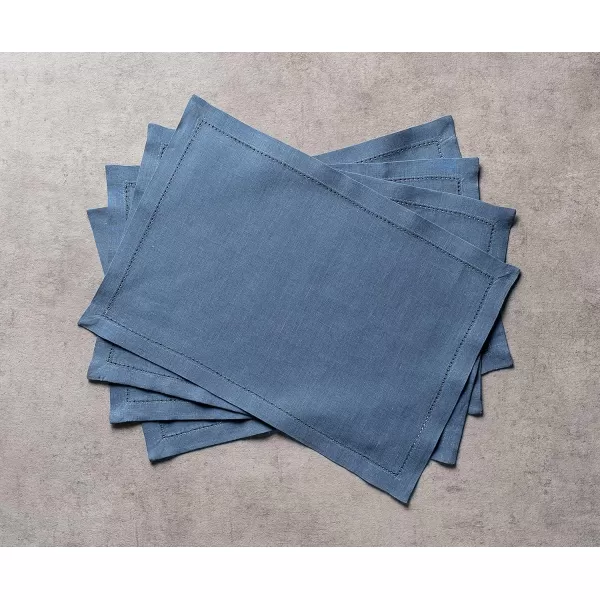 Maison d Hermine Placemats 100 Linen Decorative Cloth Place Mat Washable Dinner Placemat for Holiday Dinner Wedding Baby Shower amp Dining Avignon  Jet Stream Set of 413x19 Placemats Avignon  Bering Sea
