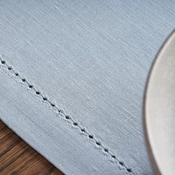 Maison d Hermine Placemats 100 Linen Decorative Cloth Place Mat Washable Dinner Placemat for Holiday Dinner Wedding Baby Shower amp Dining Avignon  Jet Stream Set of 414x48 Table Runner Avignon  Niagara Mist