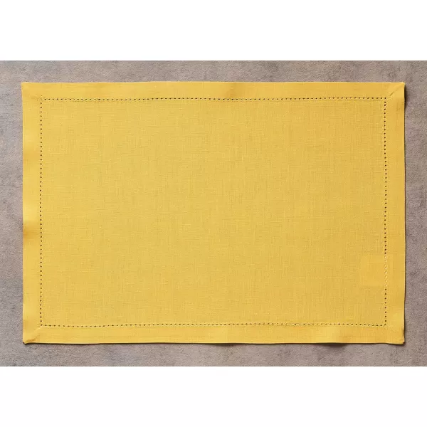 Maison d Hermine Placemats 100 Linen Decorative Cloth Place Mat Washable Dinner Placemat for Holiday Dinner Wedding Baby Shower amp Dining Avignon  Jet Stream Set of 413x19 Placemats Avignon  Ochre