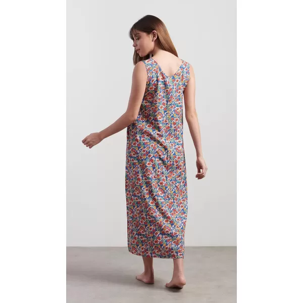 Masion d Hermine 100 Viscose Tunic Top Strap Top Strap Dress Tank Dress Tank Top Loungewear for WomenLong Tank dress Fleur  Blue