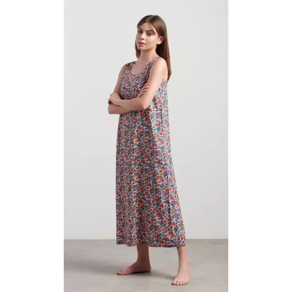 Masion d Hermine 100 Viscose Tunic Top Strap Top Strap Dress Tank Dress Tank Top Loungewear for WomenLong Tank dress Fleur  Blue
