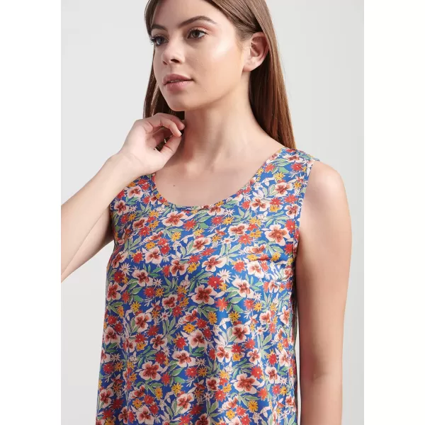 Masion d Hermine 100 Viscose Tunic Top Strap Top Strap Dress Tank Dress Tank Top Loungewear for WomenLong Tank dress Fleur  Blue