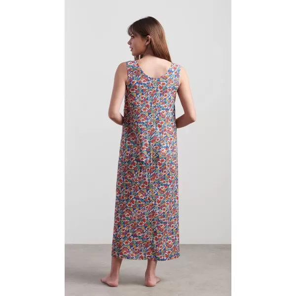 Masion d Hermine 100 Viscose Tunic Top Strap Top Strap Dress Tank Dress Tank Top Loungewear for WomenLong Tank dress Fleur  Blue