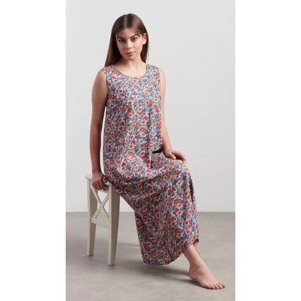 Masion d Hermine 100 Viscose Tunic Top Strap Top Strap Dress Tank Dress Tank Top Loungewear for WomenLong Tank dress Fleur  Blue