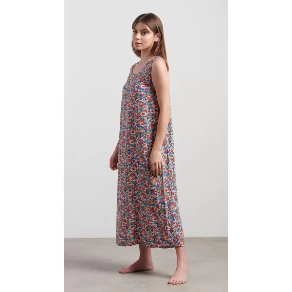 Masion d Hermine 100 Viscose Tunic Top Strap Top Strap Dress Tank Dress Tank Top Loungewear for WomenLong Tank dress Fleur  Blue