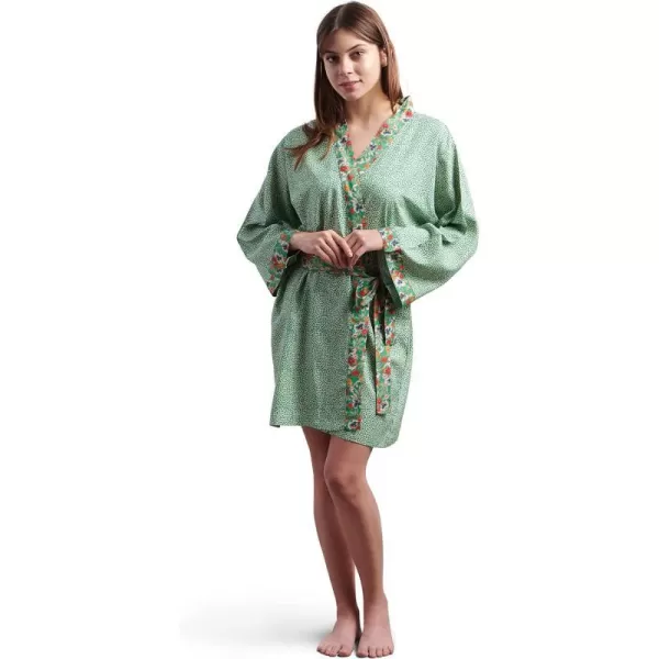 Maison d Hermine 100 Viscose Kimono V Neck Casual Loungewear for WomenFleur  Green Short