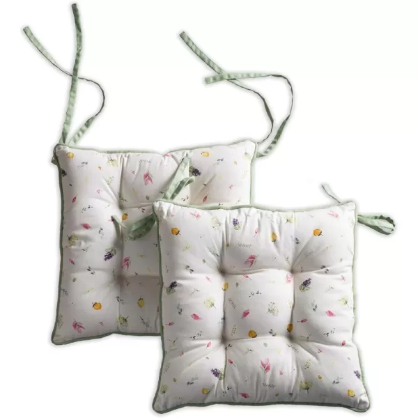 Maison d Hermine Chairpads 100 Cotton Set of 2 Decorative Chair Pads with Ties Polyester Filling CushionPillow for Office Kitchen amp Living Room Birdies On Wire  SpringSummer 16 Inch x 16 InchBotanical Fresh  All Over
