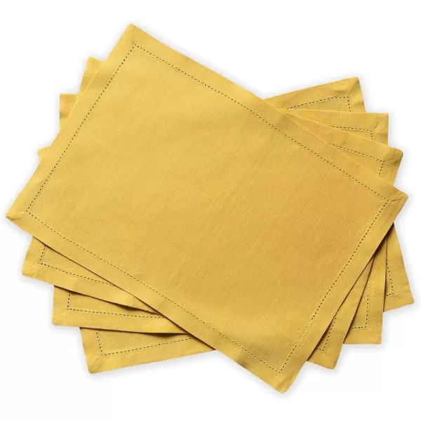 Maison d Hermine Placemats 100 Linen Decorative Cloth Place Mat Washable Dinner Placemat for Holiday Dinner Wedding Baby Shower amp Dining Avignon  Jet Stream Set of 413x19 Placemats Avignon  Ochre