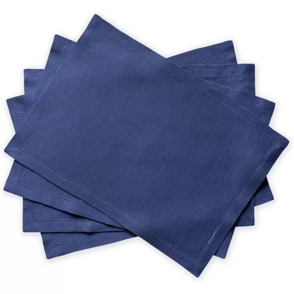 Maison d Hermine Placemats 100 Linen Decorative Cloth Place Mat Washable Dinner Placemat for Holiday Dinner Wedding Baby Shower amp Dining Avignon  Jet Stream Set of 413x19 Placemats Avignon  Twlight Blue