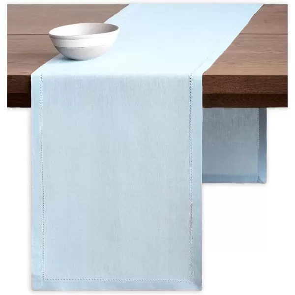 Maison d Hermine Placemats 100 Linen Decorative Cloth Place Mat Washable Dinner Placemat for Holiday Dinner Wedding Baby Shower amp Dining Avignon  Jet Stream Set of 414x48 Table Runner Avignon  Niagara Mist