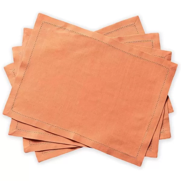 Maison d Hermine Placemats 100 Linen Decorative Cloth Place Mat Washable Dinner Placemat for Holiday Dinner Wedding Baby Shower amp Dining Avignon  Jet Stream Set of 413x19 Placemats Avignon  Brandied Melon