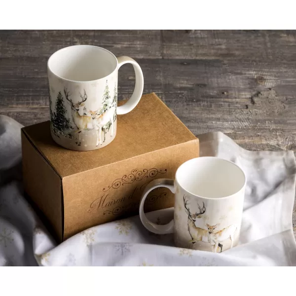 Maison d Hermine Coffee Mug with Handles Easy to Hold 12 Oz Fine Bone China Mug Pack of Two for Hot Beverages Cappuccino Cocoa Milk Other Liquid Office Botanical Fresh  Meadow04  Deer In The Woods