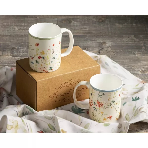 Maison d Hermine Coffee Mug with Handles Easy to Hold 12 Oz Fine Bone China Mug Pack of Two for Hot Beverages Cappuccino Cocoa Milk Other Liquid Office Botanical Fresh  Meadow02  Colmar