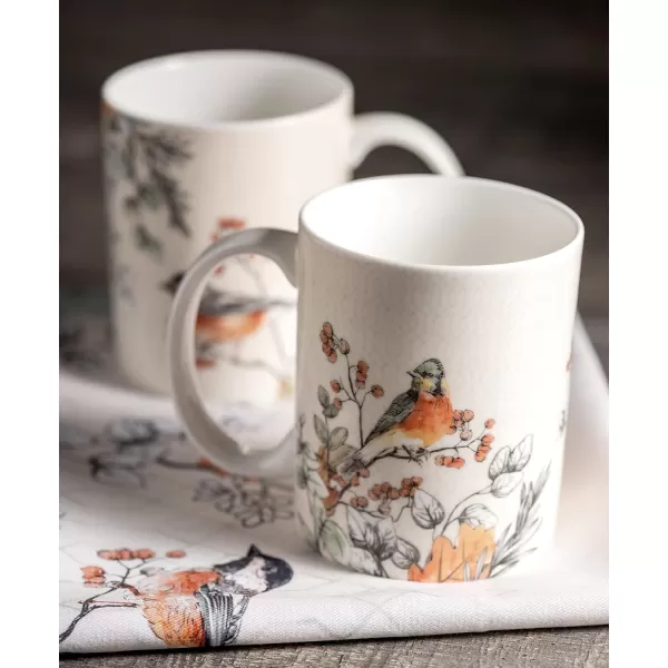 Maison d Hermine Coffee Mug with Handles Easy to Hold 12 Oz Fine Bone China Mug Pack of Two for Hot Beverages Cappuccino Cocoa Milk Other Liquid Office Botanical Fresh  Meadow15  Whitish Shabby Chique