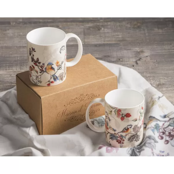 Maison d Hermine Coffee Mug with Handles Easy to Hold 12 Oz Fine Bone China Mug Pack of Two for Hot Beverages Cappuccino Cocoa Milk Other Liquid Office Botanical Fresh  Meadow06  Equinoxe  Beige