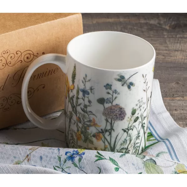 Maison d Hermine Coffee Mug with Handles Easy to Hold 12 Oz Fine Bone China Mug Pack of Two for Hot Beverages Cappuccino Cocoa Milk Other Liquid Office Botanical Fresh  Meadow01  Fleurs De Mai