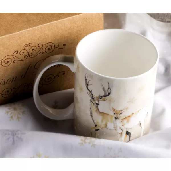 Maison d Hermine Coffee Mug with Handles Easy to Hold 12 Oz Fine Bone China Mug Pack of Two for Hot Beverages Cappuccino Cocoa Milk Other Liquid Office Botanical Fresh  Meadow04  Deer In The Woods