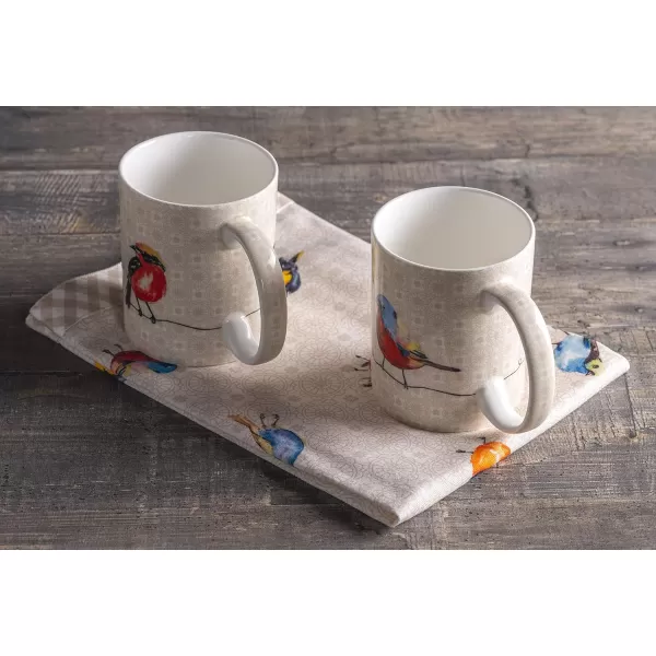 Maison d Hermine Coffee Mug with Handles Easy to Hold 12 Oz Fine Bone China Mug Pack of Two for Hot Beverages Cappuccino Cocoa Milk Other Liquid Office Botanical Fresh  Meadow07  Birdies On Wire