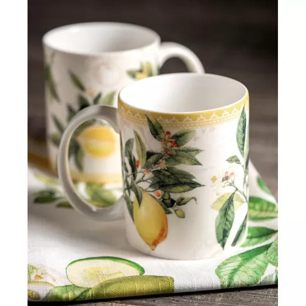 Maison d Hermine Coffee Mug with Handles Easy to Hold 12 Oz Fine Bone China Mug Pack of Two for Hot Beverages Cappuccino Cocoa Milk Other Liquid Office Botanical Fresh  Meadow09  Limoncello