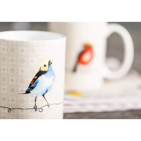 Maison d Hermine Coffee Mug with Handles Easy to Hold 12 Oz Fine Bone China Mug Pack of Two for Hot Beverages Cappuccino Cocoa Milk Other Liquid Office Botanical Fresh  Meadow07  Birdies On Wire