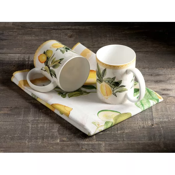 Maison d Hermine Coffee Mug with Handles Easy to Hold 12 Oz Fine Bone China Mug Pack of Two for Hot Beverages Cappuccino Cocoa Milk Other Liquid Office Botanical Fresh  Meadow09  Limoncello