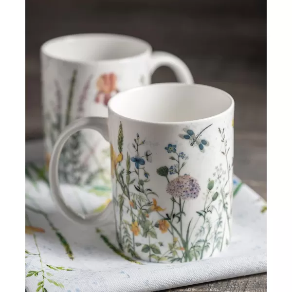 Maison d Hermine Coffee Mug with Handles Easy to Hold 12 Oz Fine Bone China Mug Pack of Two for Hot Beverages Cappuccino Cocoa Milk Other Liquid Office Botanical Fresh  Meadow01  Fleurs De Mai