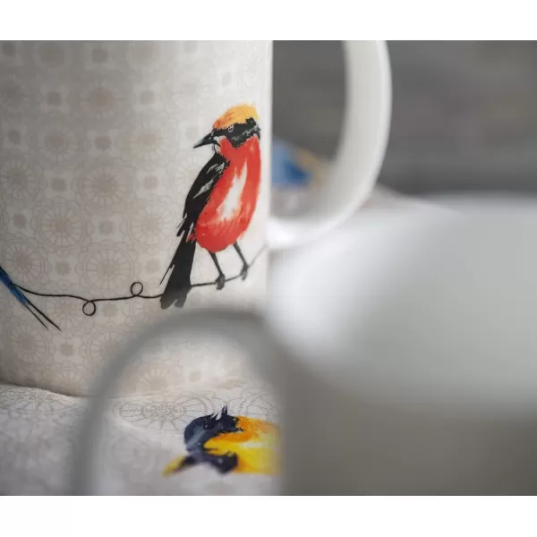 Maison d Hermine Coffee Mug with Handles Easy to Hold 12 Oz Fine Bone China Mug Pack of Two for Hot Beverages Cappuccino Cocoa Milk Other Liquid Office Botanical Fresh  Meadow07  Birdies On Wire