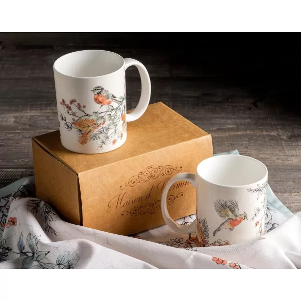 Maison d Hermine Coffee Mug with Handles Easy to Hold 12 Oz Fine Bone China Mug Pack of Two for Hot Beverages Cappuccino Cocoa Milk Other Liquid Office Botanical Fresh  Meadow15  Whitish Shabby Chique